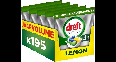 Dreft Platinum Vaatwascapsules Citroen - Moeilijke Uitdagingen - Vettig Filter - 5 x 39 stuks