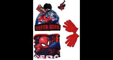 Marvel Spiderman Set - Muts + Colsjaal + Handschoenen - Maat 52 cm hoofdomtrek - ± 3-5 jaar