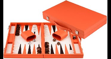 Backgammon 15" oranje in kunstlederen koffer - Longfield