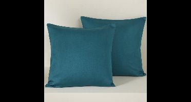 De Witte Lietaer Sierkussensloop Set Olivia Smaragd Green - 40 x 40 cm - Satijn Katoen