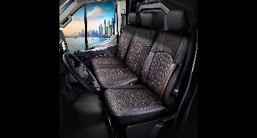Stoelhoezen Fiat Ducato 2013 – heden – Rome zwart rood – perfecte pasvorm (1 plus 2)