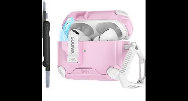 Sounix Hoesje geschikt voor Airpods Pro 1 / 2 - Met schoonmaak borstel - Airpods Pro Hoesje - Armor Case met Lock - Wit /Rose