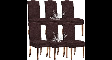 stoelhoezen - Set van 6 - rekbaar - afneembaar - Machinewas - waterdicht - hoge rugleuning - Elastaan Materiaal - Geometrisch Patroon - 36D x 38,1B x 48,3H centimeter - Kleur : Koffie