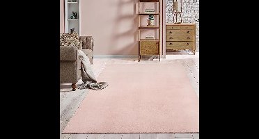 the carpet Relax Modern Fluffy Short Pile Rug, Non-Slip Underside, Washable up to 30 Degrees, Super Soft, Fur Look, Blush, 60 x 110 cm