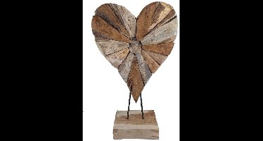MigoStyling - Teakhouten Hart op Standaard – Handgemaakt – Decoratief - Houten Hart – Uniek Kunstwerk van Teak – ca. 60 cm Hoog – Voor Vensterbank of Woonkamer