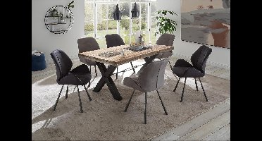 Eettafel Mangohout 200x100 cm – Massief Houten Eettafel met Zwart Metalen X-Poten – Industriële Eetkamertafel – Duurzame Mangohouten Tafel voor 6 tot 8 Personen – Rechthoekige Houten Tafel Industrieel Design NoviHome