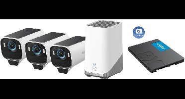 eufy Security S3 Pro Buitencamera's, 3 Pack met HomeBase 3 - Outdoorcam set - 4K Ultra HD resolutie, MaxColor Vision™ technologie, Zonne-energie met SolarPlus™ 2.0, Compatibel met Apple HomeKit, Alexa en Google Assistant + 240GB SSD - Bundelvoordeel