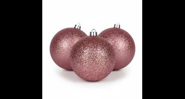 4x Roze kunststof kerstballen 10 cm - Glitter - Onbreekbare plastic kerstballen - Kerstboomversiering roze