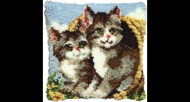 Pako Smyrna knoop kussen borduurpakket - poesjes in mand - geprint stramien - 013.306 - DIY kit