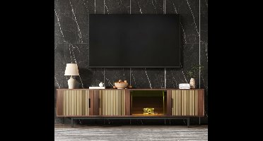 TV Meubel 200 cm met LED Verlichting – Luxe Lowboard met Glazen Deuren & Houtlook – Modern Media Meubel voor Woonkamer & Slaapkamer – House&Garden