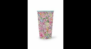 Koffiebeker 300 ml – Bloemen Design met Turquoise Glazuur – Slanke Theebeker & Koffiemok – Handzaam & Stijlvol