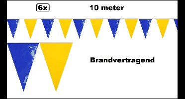 6x Vlaggenlijn blauw/geel brandvertragend 10 meter