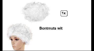 KIDS Bontmuts wit mt.55/56 - Pluche - Thema feest carnaval party festival winter Carnaval optocht