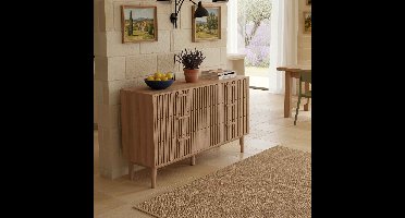 Ladekast Japandi 100cm Breed - ADFBL - Commode met 6 Lades - Geribbeld Houtlook Design - Scandinavisch - Massief Houten Poten - Soft-Close - Voor Slaapkamer