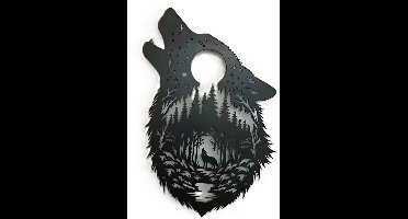 Metalen wolf - huilende wolf - bomen - wanddecoratie - muurplaat - muurbord - handgemaakt - 40 cm