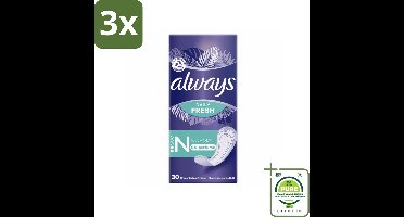 3 x Always Daily Fresh - Inlegkruisjes - Normaal - Ongeparfumeerd - 30 Inlegkruisjes - Grootverpakking - Inlegkruisjes - Always - Inlegkruisjes Normaal - Maandverband - Hygiëne