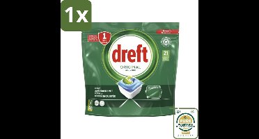 1 x Dreft - Original All In One - Vaatwascapsules - Tegen Aangekoekt Vet - 21 Capsules- Vaatwasmiddel - Vaatwascapsules - Reinigingscapsules - Vetoplossing - Aangekoekt Vet