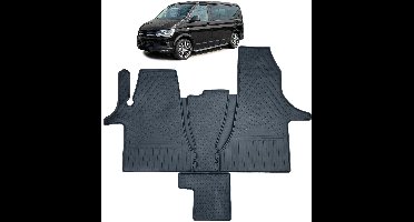 Premium Rubberen Vloermatten voor VW Transporter T6.1 4-delige Set Inclusief Tunnelafdekking Geurloos, Antislip & Perfecte Pasvorm Zwart