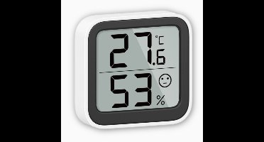 YUCONN - Hygrometer binnen - Thermometer in huis - Luchtvochtigheidsmeter - Weerstation - Digitaal - Inclusief Batterij en Plakstrip - Zwart/wit