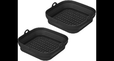 Airfryer Bakje - 2 Stuks - Heteluchtfriteuse Bakvorm - Bakplaat - Siliconen - Bakpapier Alternatief - Opvouwbaar - Herbruikbaar - Airfryer Accesoires - voor Magnetron, Oven, Koelkast - 21*20.3*5cm - Zwart