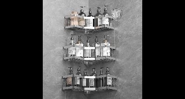 Doucheplank - 3 Stuks - Hoek - Roestbestendige - roestvrij staal - Zelfklevend - poedersproeien - Rechthoekig - 22,5D x 12,5B x 7H cm - Zilver