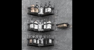 Doucheplank - 4 Stuks - Planken Hoek - Geen Boren - Zelfklevende - Koolstofstaal - Roestbestendig - Rechthoekig - 22,5D x 12,5B x 7H centimeter - Zwart