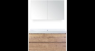 Maxx XL Badmeubelset 120 cm - Natuur Eiken - Wastafel Just Enkel Zonder Kraangat met Spiegelkast