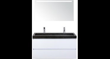 Maxx XL Badmeubelset 120 cm - Wit Hoogglans - Wastafel Lucca Enkel 2 Kraangaten met LED Spiegel