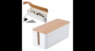 Kabelbox Organizer - Maat S - Wit Bamboe - 23.5/11/12 cm - Stekkerdoos Opbergbox - Voor Kabels & Laders