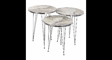 Sierra Salontafel | Bijzettafel Set van 3 Wit & Zilver | Salontafels Rond | Salontafels Rond Set van 3 | Salontafelset | Salontafel Marmer Look | Salontafel Industrieel | Bijzettafels | Salon Tafel |