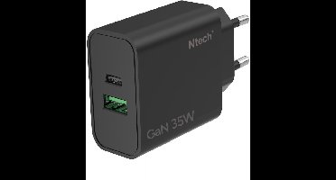 Ntech - USB C Adapter 35W en USB-A 30W - USB C Oplader Zwart - USB C Snellader - USB C Lader - Universeel o.a. Telefoons & Laptops