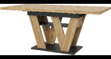 Uitklapbare Eettafel (119→159 cm) - Ruimtebesparend Design - Met W-Vormige Poten & Houtlook - Ingebouwd Opbergvak