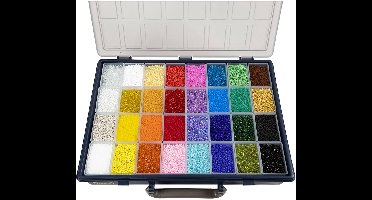 Rocailles, d 1,7+3+4 mm, afm 6/0+8/0+12/0, gatgrootte 0,5-1,2 mm, kleuren kan variëren , 32x100 gr