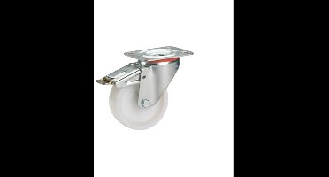 Zwenkwiel + rem PUR met plaatbevestiging 100mm tot 150 kg