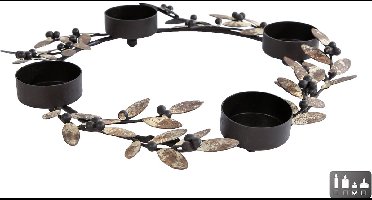 Theelichthouder olive bladeren metaal decoratief sfeerlicht 33x33x20cm.