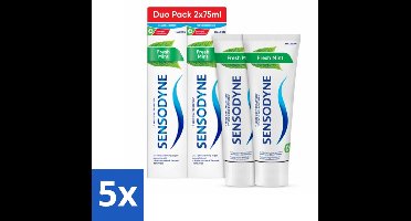 5 x Sensodyne - Tandpasta - Fresh Mint - Frisse Munt - Duopack - 2 x 75 ml - Gevoelige Tanden - Tandpasta - Frisse Munt - Fluoride - Tandplak