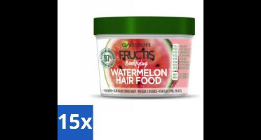 15 x Garnier - Fructis Hair Food Watermelon - 3-in-1 Haarmasker - Futloos Haar - 400 ml - Haarmasker - Futloos Haar - Hydratatie - Watermeloen - 3-in-1