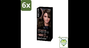 SYOSS - Permanent Coloration 5-1 - Haarverf - Permanente Haarkleuring - Lichtbruin - Grijsdekking - Voordeelverpakking - 6 stuks - Permanente haarkleuring - Lichtbruin haar