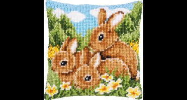 Vervaco - Kruissteekkussen kit - Konijnen - PN-0009100 - Borduren - Borduurpakket - Borduurpakket volwassenen - Borduurpakket kind