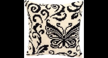 Vervaco - Kruissteekkussen kit - Vlinder in zwart wit - PN-0008739 - Borduren - Borduurpakket - Borduurpakket volwassenen - Borduurpakket kind