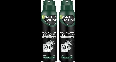 Garnier Men Deodorants Body Spray Magnesium Ultra Dry - 72H Extra Antiperspirant Bodyspray voor Frisheid en Bescherming - Zonder Ethyl Alcohol - 2 x 150 ml - Deodorant Man Voordeelverpakking