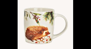 Mok egel decor, wit & bruin (B/H/D) 12x9x8cm 350ml