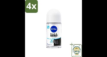NIVEA - Deodorant Roller - Zwart & Wit Onzichtbaar Puur - 72 Uur Anti-Transpirant - 50 ml - Voordeelverpakking - 4 stuks - Anti-transpirant - Anti-vlekkend deodorant