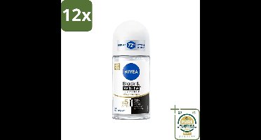 NIVEA - Deodorant Roller - Zwart & Wit Zijdezacht - Anti-Transpirant - 50 ml - Voordeelverpakking - 12 stuks - Anti-vlek deodorant - Deodorant voor dames