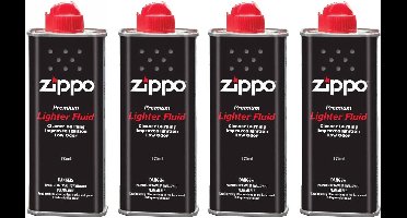 Zippo Aanstekervloeistof – 4 x 125 ml (Origineel) + 1x Zippo Vuursteentjes (6st.) & 1x Lont