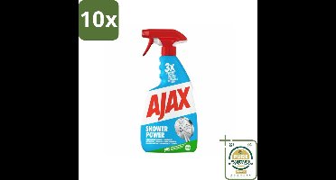 10 x Ajax – Spray – Shower Power – 750 ml - Grootverpakking - Badkamer Reiniger - Douche Reiniger - Kalkaanslag Verwijderen - Zeepresten Verwijderen - Badkamer Schoonmaken