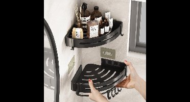doucherek - Doucheplank - douche voor badkamer, keuken,toilet, shampoo en douchege - set van 4 - zwart - 21D x 29B x 4,5H centimeter