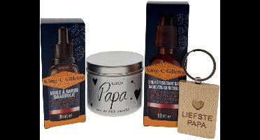 Gillette King C Baardverzorging Cadeauset – Baardolie & Baardserum + Snoepblikje & Sleutelhanger “Liefste Papa” – Vaderdagcadeau voor Mannen