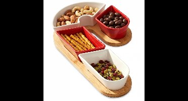 Excellent Houseware Serviesset - 5 Stuks - Keramische Schalen - Bamboe Tafel - Kerst Ontwerp