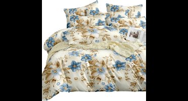 3-Delige Beddengoedset — Blauw/Beige Bloemenpatroon - 220x240cm